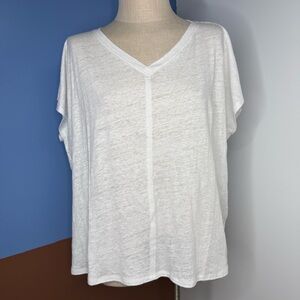 Eileen Fisher White V Neck Top 100% Organic Linen Size XL